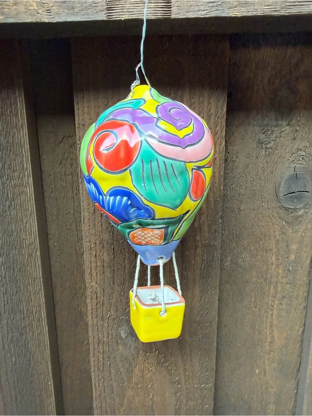 Hand-Painted Talavera Hot Air Balloon Hanging Accent - Yellow Multi